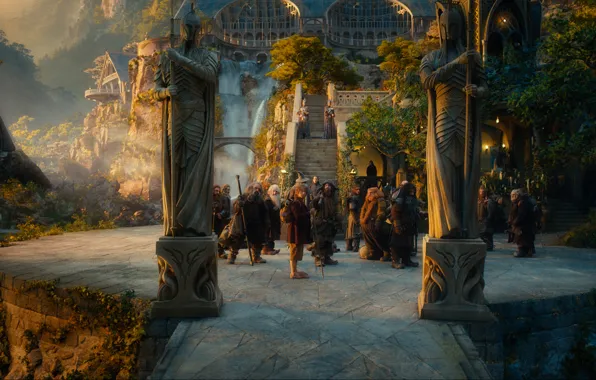 Картинка гномы, ступени, статуи, Ривенделл, Rivendell, Хоббит, The Hobbit, Нежданное путешествие