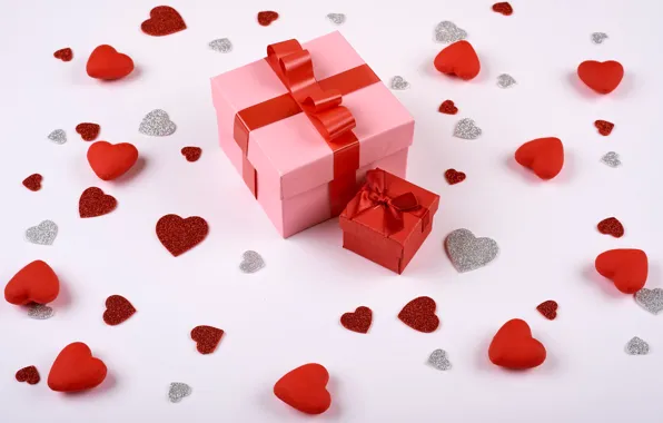 Подарок, сердечки, День Святого Валентина