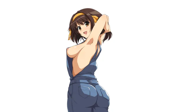 Girl, sexy, ass, brown hair, breast, anime, beautiful, ribbons