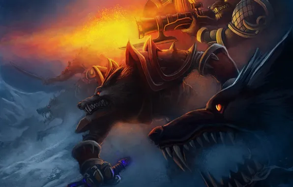 Снег, оружие, войны, арт, волки, World of Warcraft Tribute, Rise of Lycans