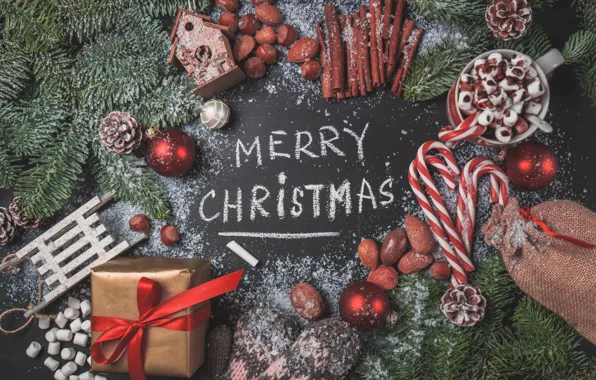 Подарок, новый год, рождество, конфеты, кружка, орехи, new year, Christmas