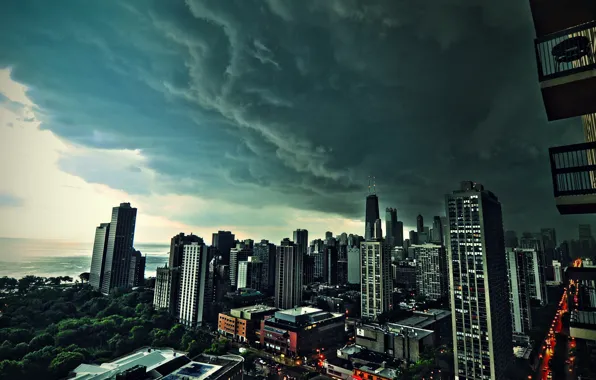 Картинка тучи, город, фон
