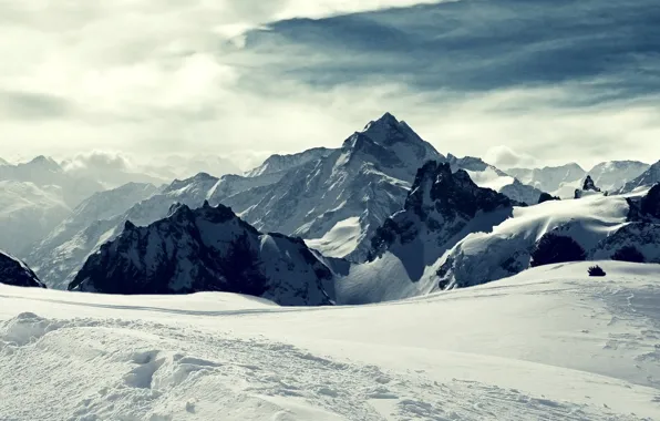 Небо, облака, снег, горы, природа, скалы