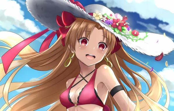 Girl, sexy, cleavage, long hair, hat, boobs, anime, beautiful