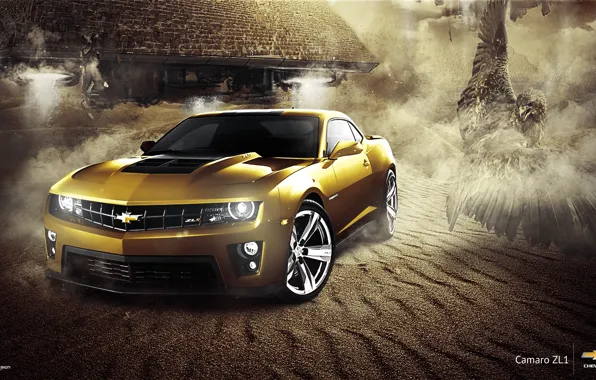 Картинка Chevrolet, Muscle, Camaro, Eagle, Car, ZL1, Gold