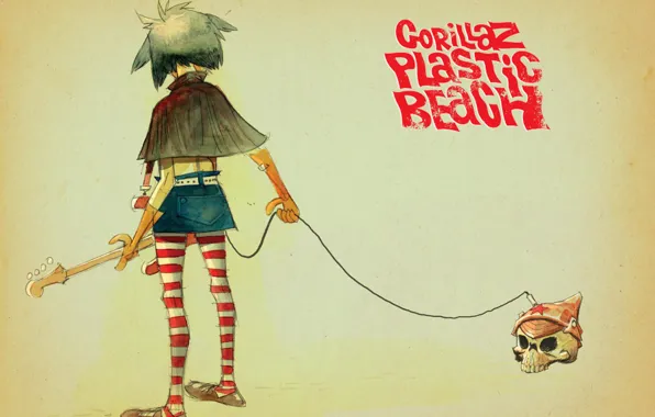 Череп, art, gorillaz, noodle, Plastic Beach