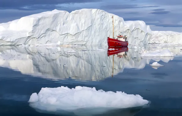 Картинка Boat, Greenland, Fishing, Ilulissat Icefjord, Icebergs