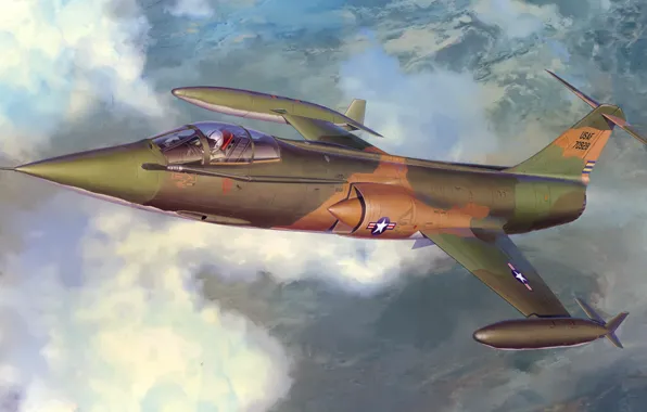 Картинка fighter, war, art, painting, aviation, jet, Lockheed F-104 Starfighter