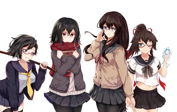 Картинка девушка, очки, anime, art, white crow