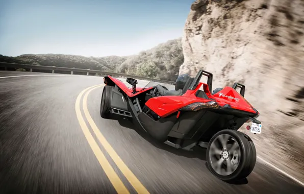 Red, beautiful, comfort, hi-tech, Polaris, Slingshot, tecnology, sporty