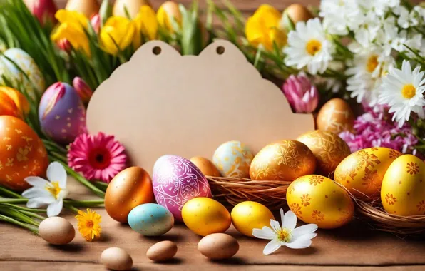 Цветы, яйца, весна, colorful, Пасха, happy, flowers, spring
