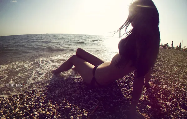 Пляж, грудь, вода, девушка, камни, фотограф, girl, photography