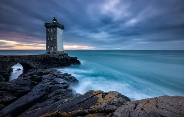 Море, берег, маяк, France, Brittany, Le Conquet