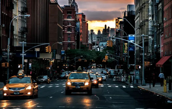 Картинка рассвет, улица, Нью-Йорк, такси