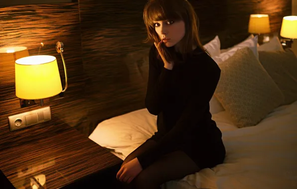 Девушка, Фото, Взгляд, Модель, Girl, Волосы, Глаза, Кровать