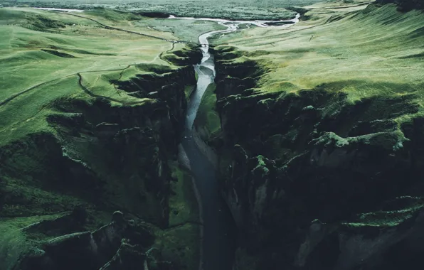 Река, скалы, ущелье, Исландия