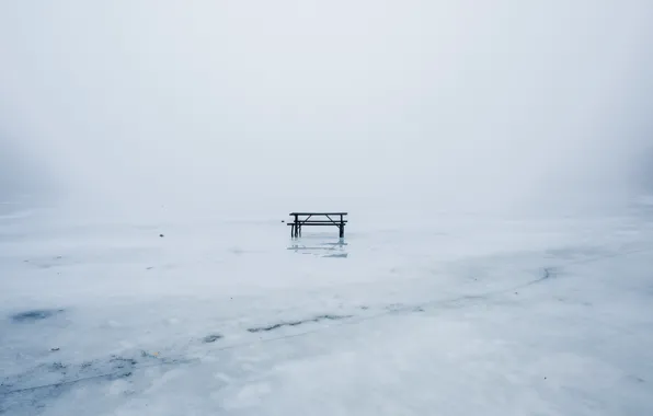 Картинка зима, лёд, скамья