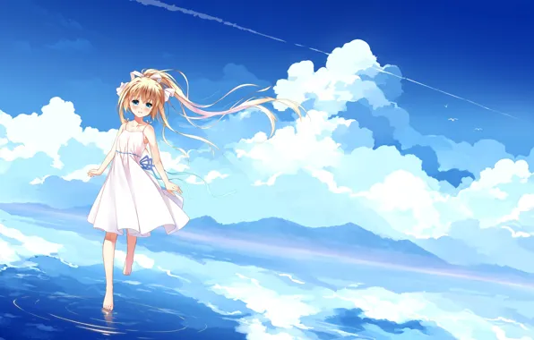 Облака, природа, аниме, арт, kamio misuzu, деочка, Аir