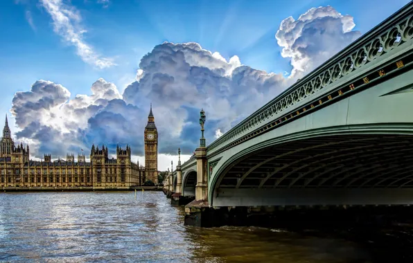 Картинка мост, город, река, Лондон, HDR