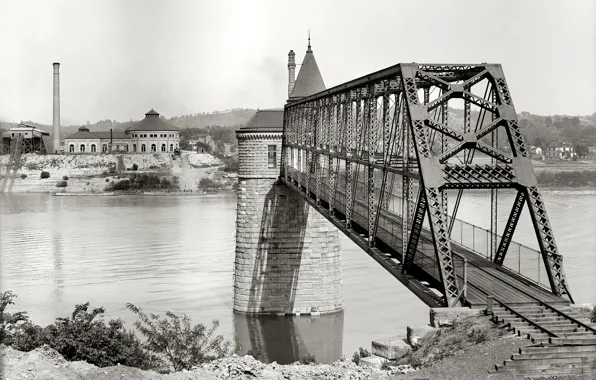 Мост, ретро, река, США, 1903-й год