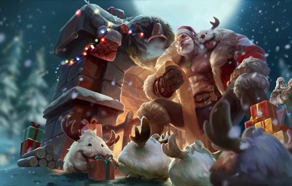 Зима, новый год, подарки, art, happy new year, merry christmas, League of Legends, santa claus