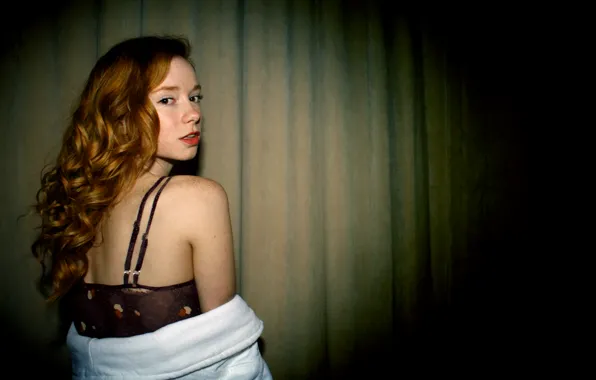 Girl, bra, woman, model, back, Hattie Watson, female, Redhead