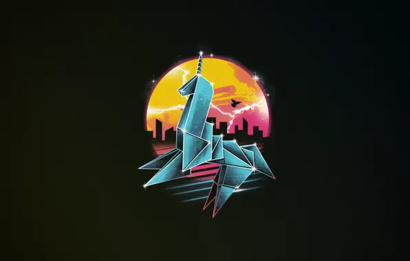 Минимализм, Фон, Арт, Neon, Origami, Synth, Retrowave, Synthwave