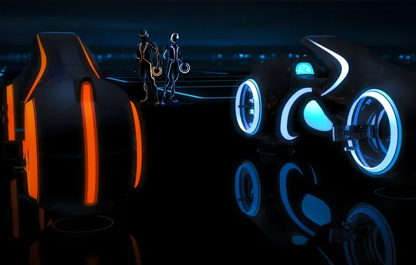 Картинка люди, транспорт, арт, костюм, мотоцикл, Tron Legacy, диски