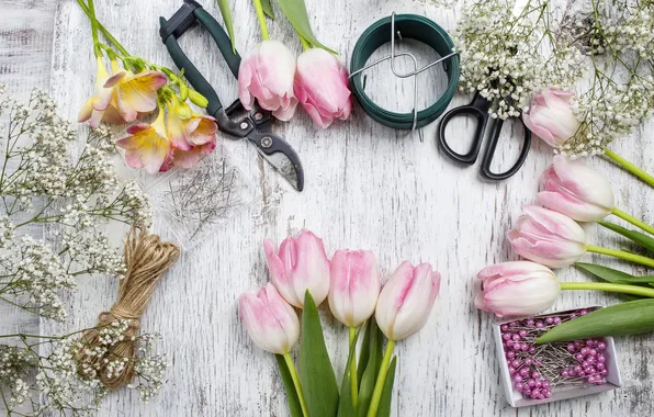 Тюльпаны, pink, flowers, tulips, spring, decoration, workplace, florist