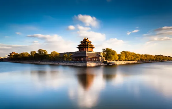 Река, Китай, архитектура, Beijing Forbidden City Moat