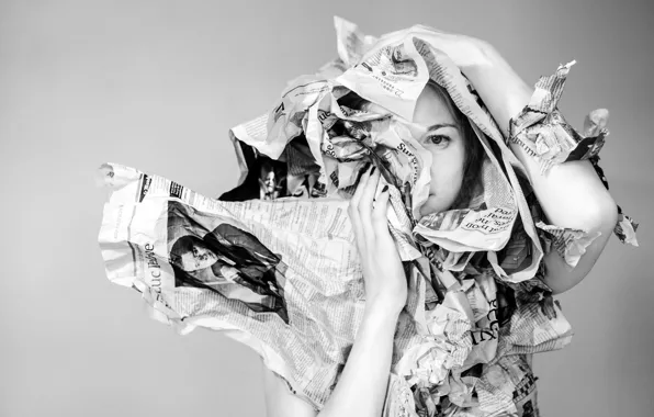 Woman, eye, newspaper