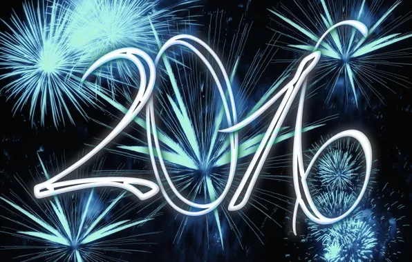 Фейерверки, Happy New Year 2016, Новый год 2016, С Новым 2016 годом, каллиграфические буквы