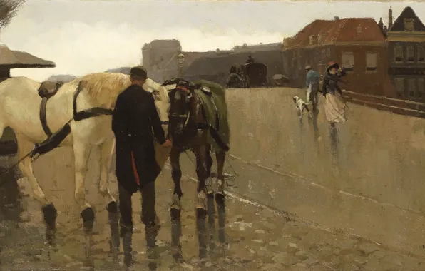 Масло, картина, холст, 1895, Виллем де Зварт, Мост Wagenbrug в Гааге, Willem de Zwart