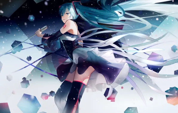 Девушка, Hatsune Miku, Vocaloid, Вокалоид, Хатсуне Мику, Длинные волосы
