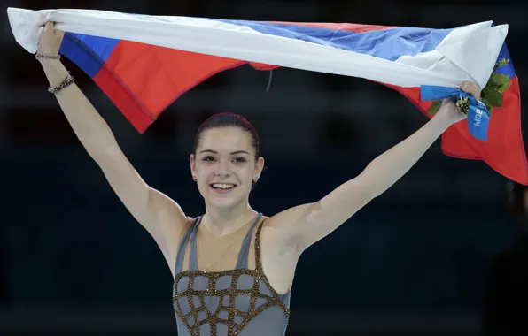 Радость, золото, флаг, фигурное катание, Russia, РОССИЯ, Сочи 2014, XXII Зимние Олимпийские Игры