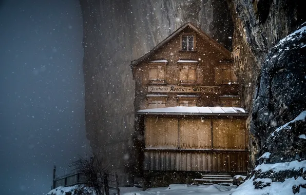 Картинка зима, снег, Швейцария, ресторан, отель, Aescher