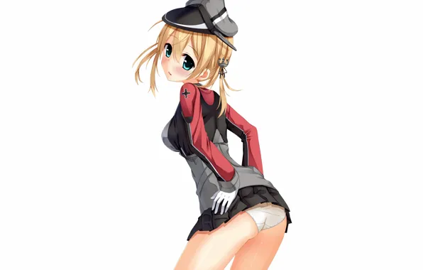 Girl, sexy, lingerie, ass, blouse, panties, green eyes, anime
