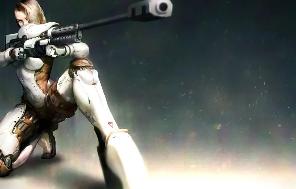 Девушка, gun, броня, fantasy, киборг, прицел, винтовка, art