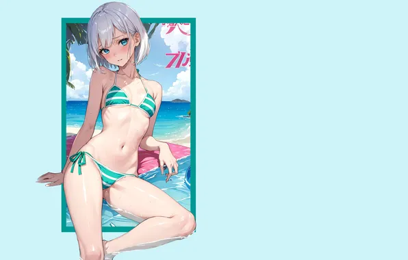 Kawaii, girl, hot, sexy, wet, beach, ocean, anime