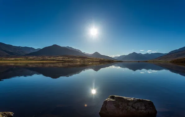 Картинка небо, солнце, горы, спокойствие, Исландия, Iceland, Svarfadardalur