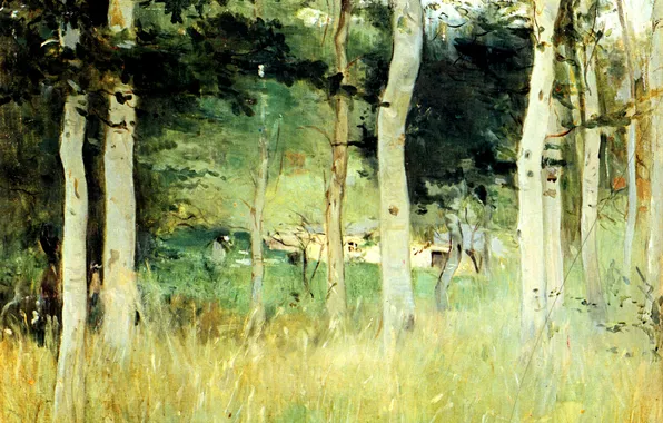 Картинка лес, деревья, пейзаж, природа, картина, Chaumiere en Normandie, Berthe Morisot