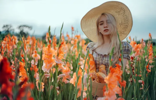 Картинка лето, девушка, цветы