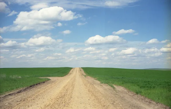 Картинка дорога, небо, трава, облака, поля, горизонт, сельская местность, солнечный