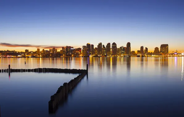 Море, столбы, вечер, Калифорния, sea, California, San Diego, evening