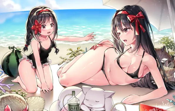 Пляж, Девушки, Лето, Mahou Shoujo Madoka Magica