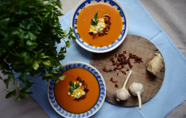 Garlic, Чеснок, Суп из тыквы, Pumpkin cream soup