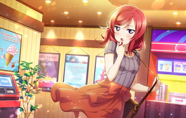 Девушка, удивление, аниме, реклама, коридор, Maki Nishikino, Love Live !, Нишикино Маки
