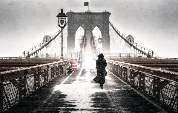 Девушка, мост, метель, Brooklyn Freeze