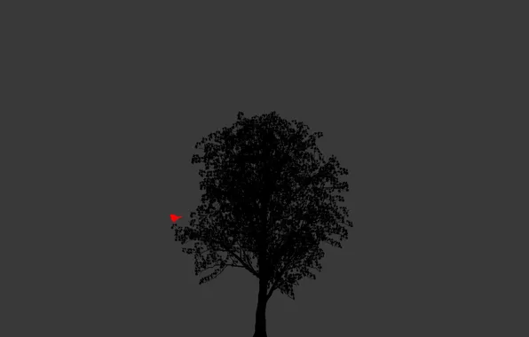 Картинка дерево, птица, черный фон, минимализм обои