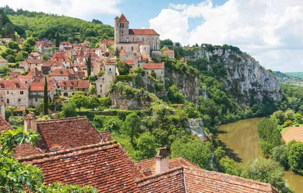 Город, Франция, коммуна, Saint-Cirq-Lapopie, средневековая архитектура, департамент Лот, south-western France, commune in the Lot department